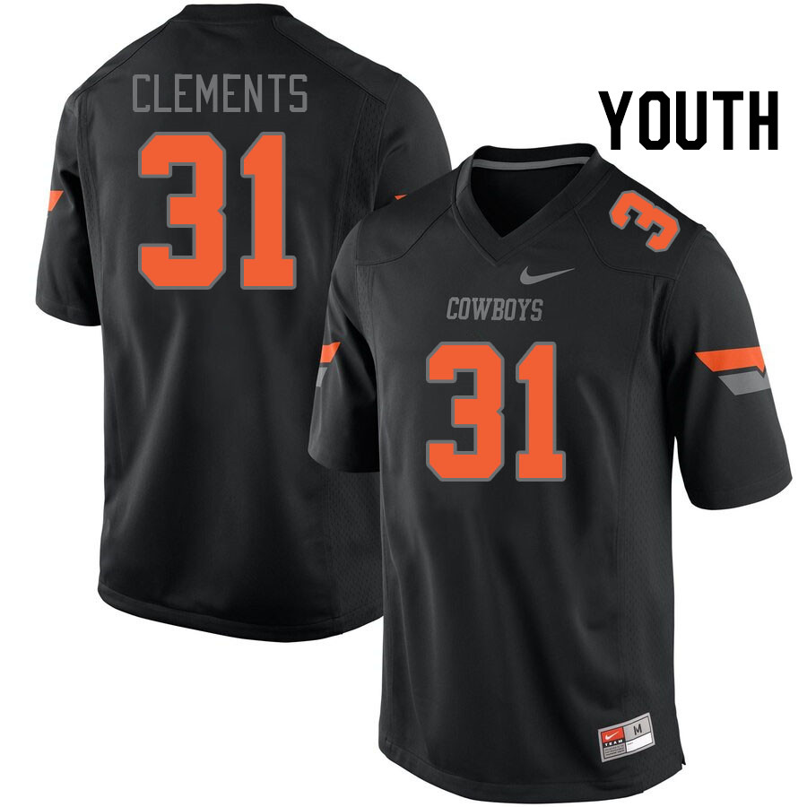 Youth #31 Chance Clements Oklahoma State Cowboys College Football Jerseys Stitched-Black - Click Image to Close